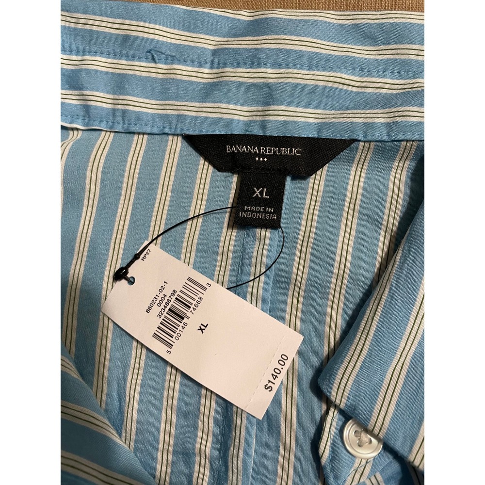 NWT Banana Republic Factory Midi Shirt Dress Size XL Blue White Sash Pockets - Picture 12 of 13